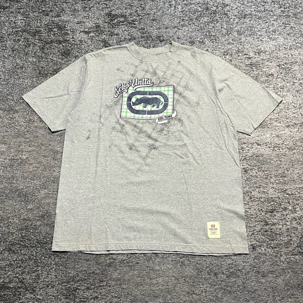 Ecko UNLTD T Shirt Mens XL Gray Vintage Y2K Rhino Logo Hip-Hop Skater